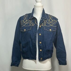 Vintage Carole Little Sport Petites Embellished Studded Denim Jacket‎